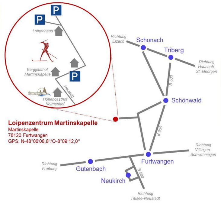 Lageplan des Loipenzentrums Martinskapelle